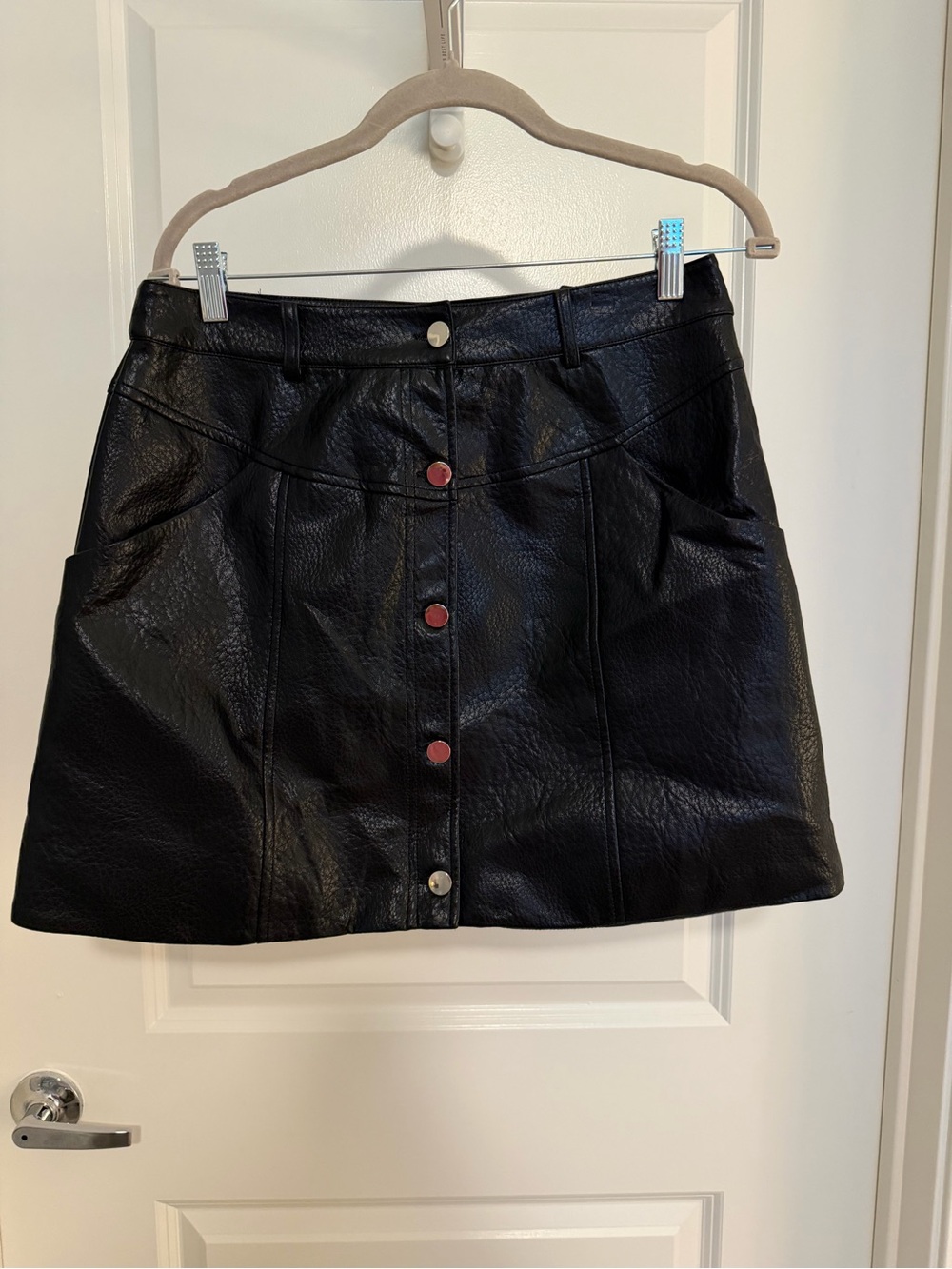 Bluivy Black Faux Leather Button-Front Mini Skirt